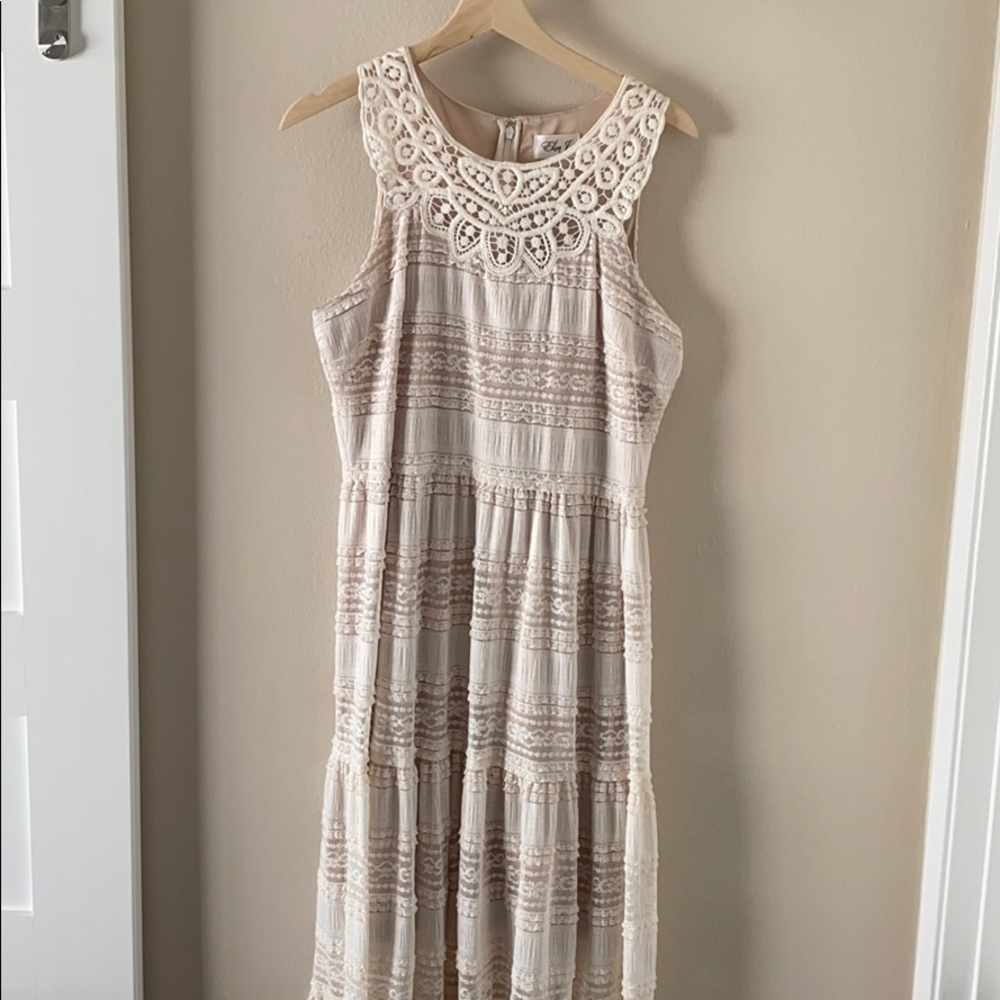 Eliza J Cream Boho Floor Length Dress